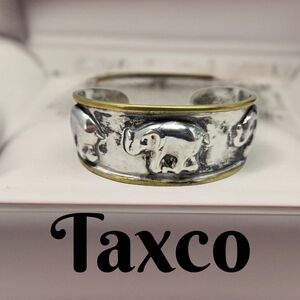 Taxco Sterling Silver Mexico Vintage 2 Tone Elephant Cuff Bracelet Good Luck 30G